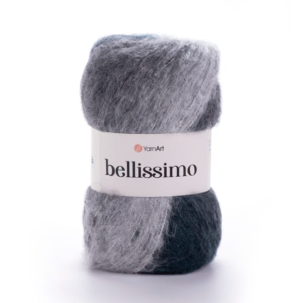 YarnArt Bellissimo yarn skein color 1401, soft fluffy mohair acrylic blend yarn with color changing effect for knitting
