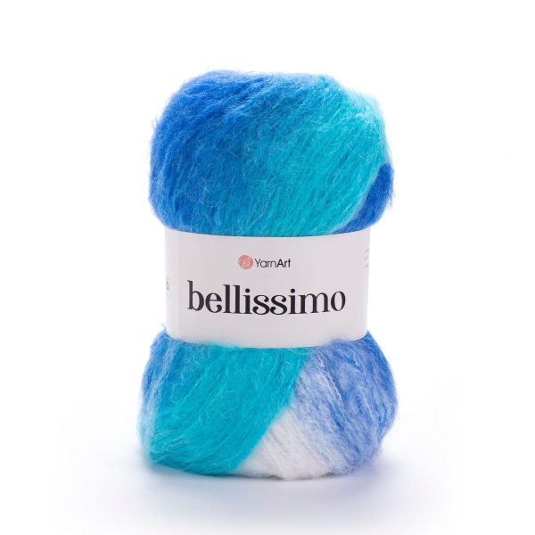 YarnArt Bellissimo yarn skein color 1403, soft fluffy mohair acrylic blend yarn with color changing effect for knitting
