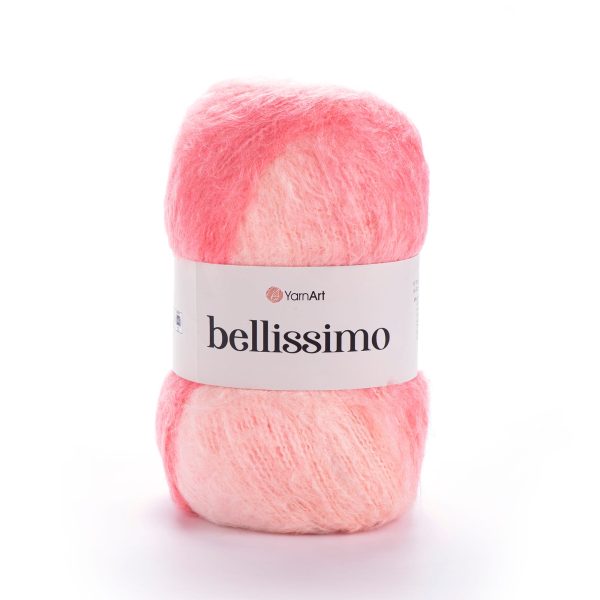 YarnArt Bellissimo yarn skein color 1404, soft fluffy mohair acrylic blend yarn with color changing effect for knitting