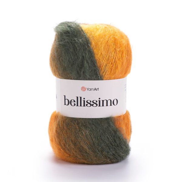 YarnArt Bellissimo yarn skein color 1405, soft fluffy mohair acrylic blend yarn with color changing effect for knitting