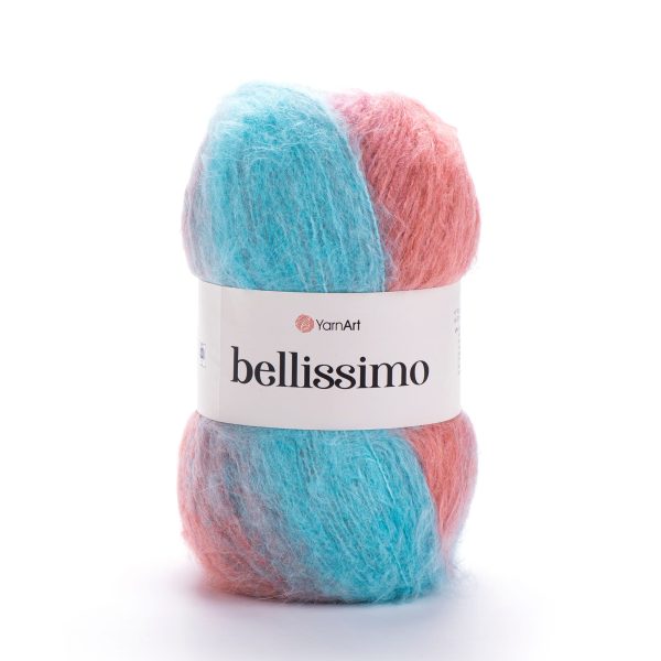 YarnArt Bellissimo yarn skein color 1408, soft fluffy mohair acrylic blend yarn with color changing effect for knitting