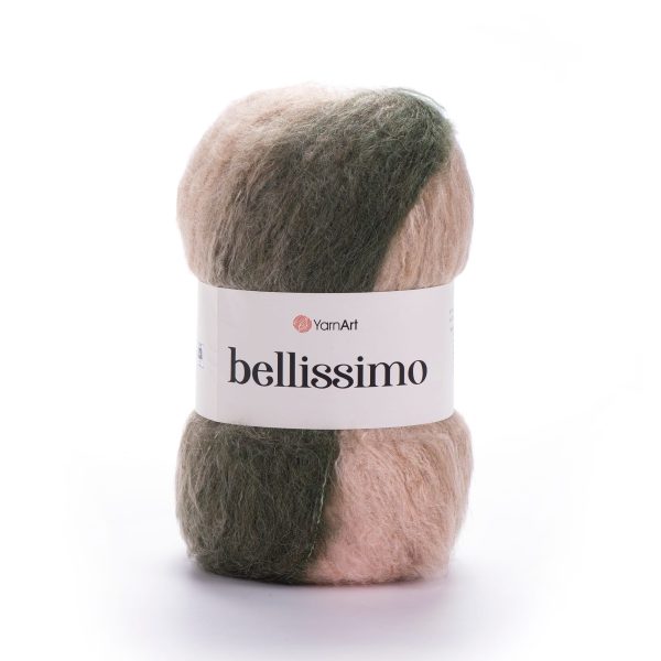 YarnArt Bellissimo yarn skein color 1410, soft fluffy mohair acrylic blend yarn with color changing effect for knitting