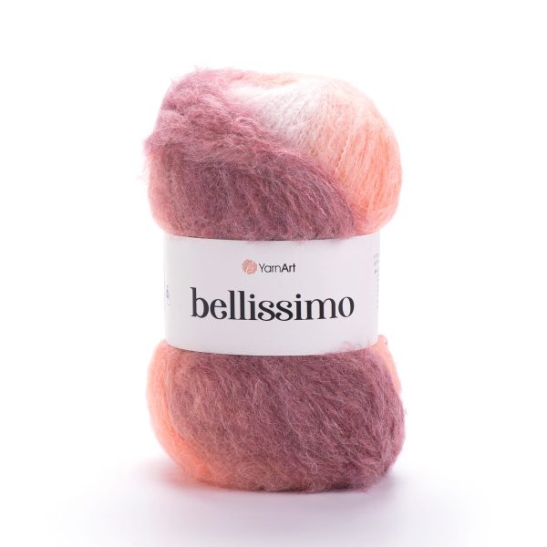 YarnArt Bellissimo yarn skein color 1411, soft fluffy mohair acrylic blend yarn with color changing effect for knitting