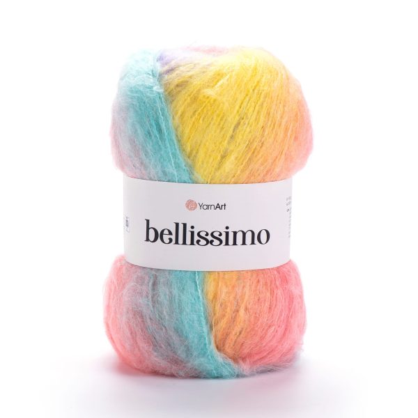 YarnArt Bellissimo yarn skein color 1413, soft fluffy mohair acrylic blend yarn with color changing effect for knitting