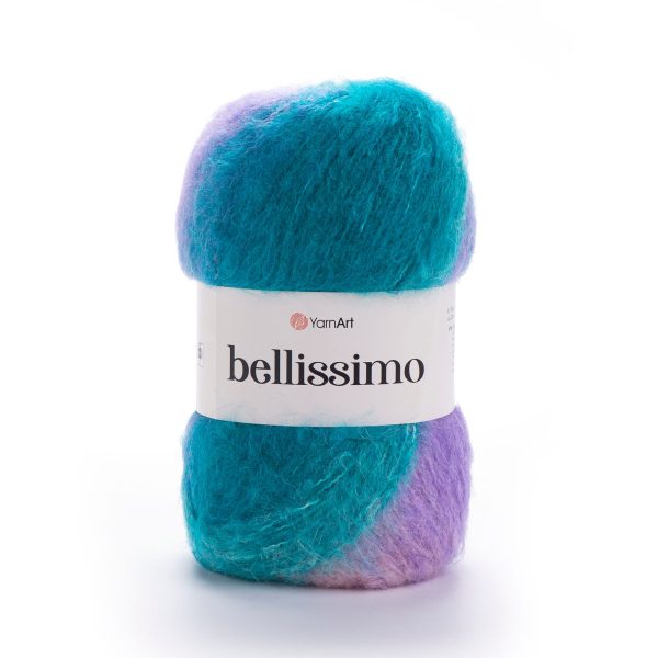 YarnArt Bellissimo yarn skein color 1414, soft fluffy mohair acrylic blend yarn with color changing effect for knitting