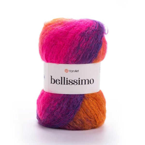 YarnArt Bellissimo yarn skein color 1415, soft fluffy mohair acrylic blend yarn with color changing effect for knitting
