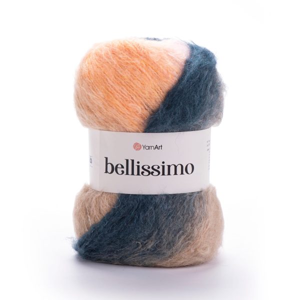 YarnArt Bellissimo yarn skein color 1416, soft fluffy mohair acrylic blend yarn with color changing effect for knitting