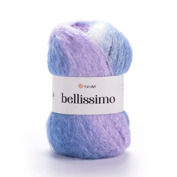 YarnArt Bellissimo yarn skein color 1419, soft fluffy mohair acrylic blend yarn with color changing effect for knitting