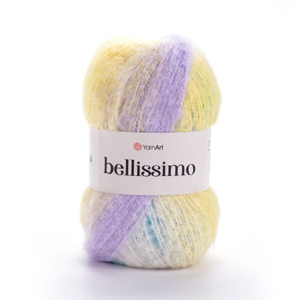 YarnArt Bellissimo yarn skein color 1422, soft fluffy mohair acrylic blend yarn with color changing effect for knitting
