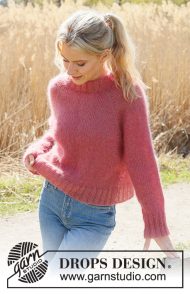 DROPS Kid-Silk sweater pink easy pattern , soft mohair silk blend lace yarn for lightweight knitting
