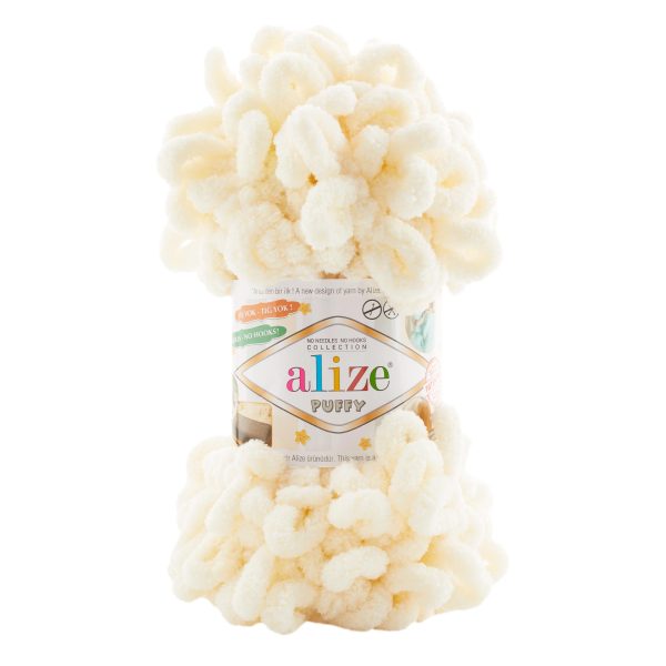 Alize Puffy loop yarn skein, soft chenille yarn color 01 for finger knitting blankets scarves and baby accessories