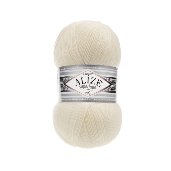 Alize Superlana Tig yarn skein color 01 fine wool acrylic blend yarn for lace knitting shawls and lightweight garments