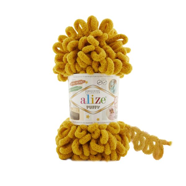 Alize Puffy loop yarn skein, soft chenille yarn color 02 for finger knitting blankets scarves and baby accessories
