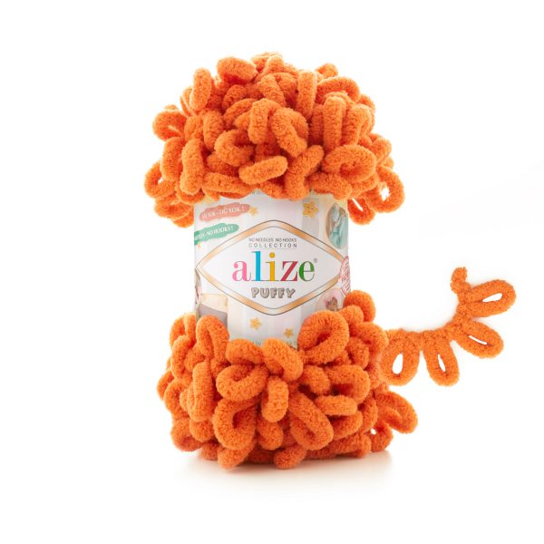 Alize Puffy loop yarn skein, soft chenille yarn color 06 for finger knitting blankets scarves and baby accessories