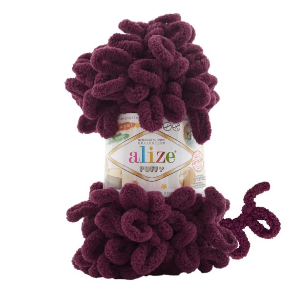 Alize Puffy loop yarn skein, soft chenille yarn color 108 for finger knitting blankets scarves and baby accessories