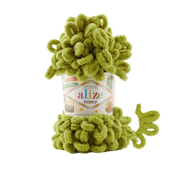 Alize Puffy loop yarn skein, soft chenille yarn color 11 for finger knitting blankets scarves and baby accessories