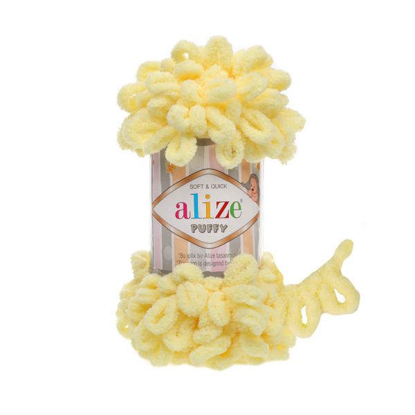 Alize Puffy loop yarn skein, soft chenille yarn color 13 for finger knitting blankets scarves and baby accessories
