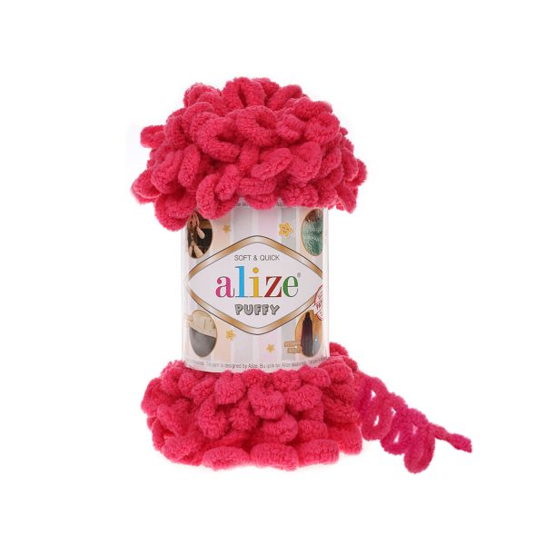 Alize Puffy loop yarn skein, soft chenille yarn color 149 for finger knitting blankets scarves and baby accessories