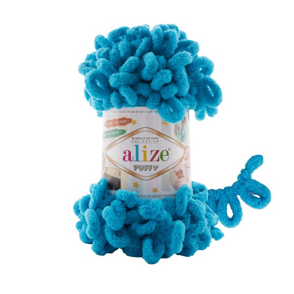 Alize Puffy loop yarn skein, soft chenille yarn color 16 for finger knitting blankets scarves and baby accessories