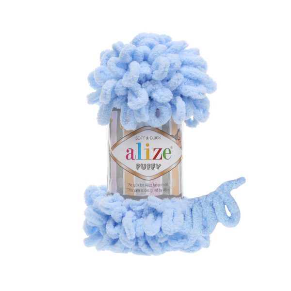 Alize Puffy loop yarn skein, soft chenille yarn color 183 for finger knitting blankets scarves and baby accessories