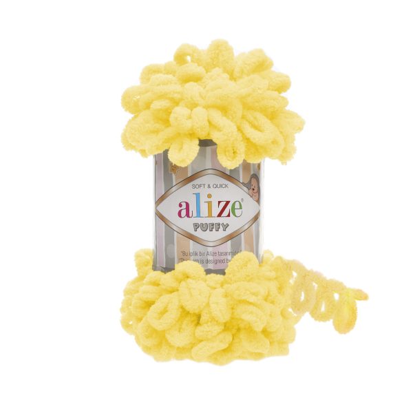 Alize Puffy loop yarn skein, soft chenille yarn color 216 for finger knitting blankets scarves and baby accessories