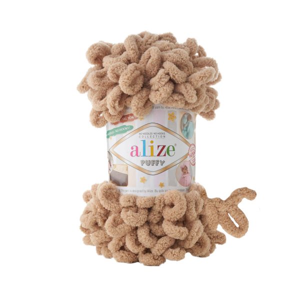 Alize Puffy loop yarn skein, soft chenille yarn color 262 for finger knitting blankets scarves and baby accessories