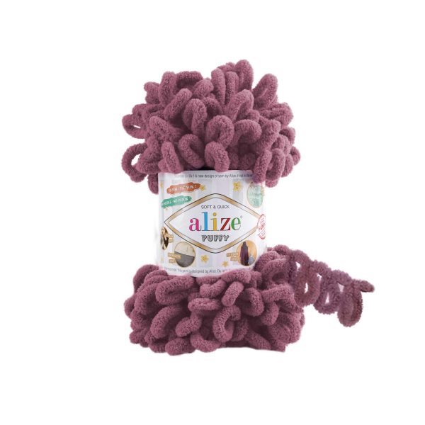 Alize Puffy loop yarn skein, soft chenille yarn color 28 for finger knitting blankets scarves and baby accessories
