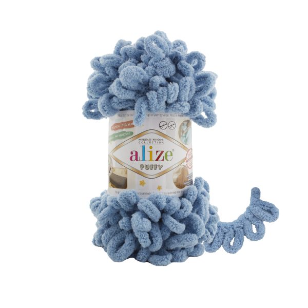 Alize Puffy loop yarn skein, soft chenille yarn color 280 for finger knitting blankets scarves and baby accessories