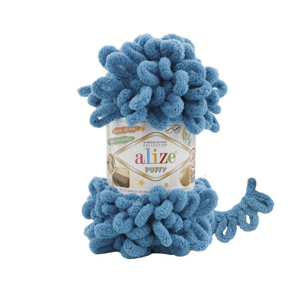 Alize Puffy loop yarn skein, soft chenille yarn color 294 for finger knitting blankets scarves and baby accessories
