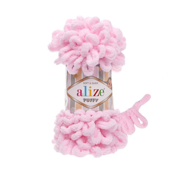 Alize Puffy loop yarn skein, soft chenille yarn color 31 for finger knitting blankets scarves and baby accessories