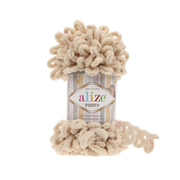 Alize Puffy loop yarn skein, soft chenille yarn color 310 for finger knitting blankets scarves and baby accessories