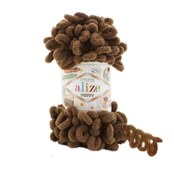 Alize Puffy loop yarn skein, soft chenille yarn color 321 for finger knitting blankets scarves and baby accessories