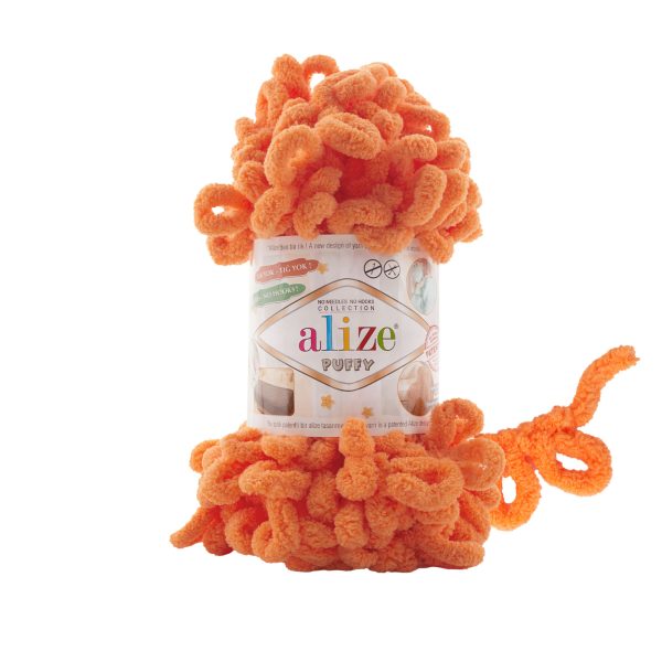 Alize Puffy loop yarn skein, soft chenille yarn color 336 for finger knitting blankets scarves and baby accessories