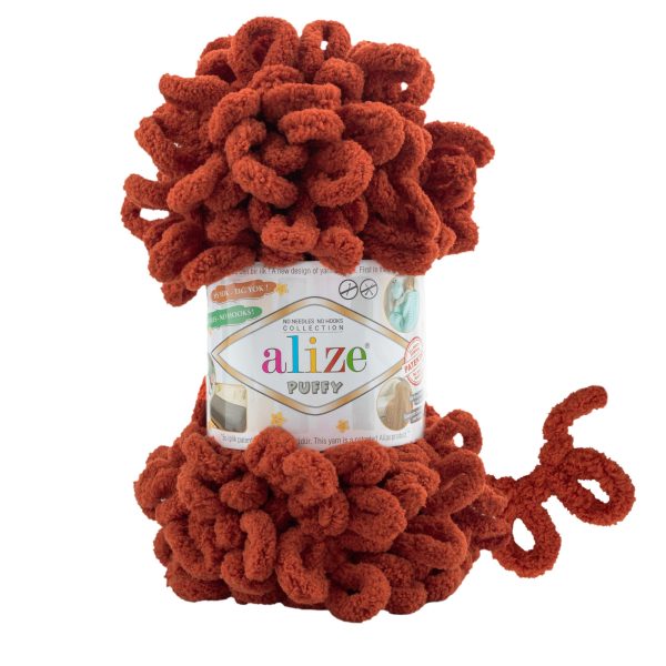 Alize Puffy loop yarn skein, soft chenille yarn color 36 for finger knitting blankets scarves and baby accessories