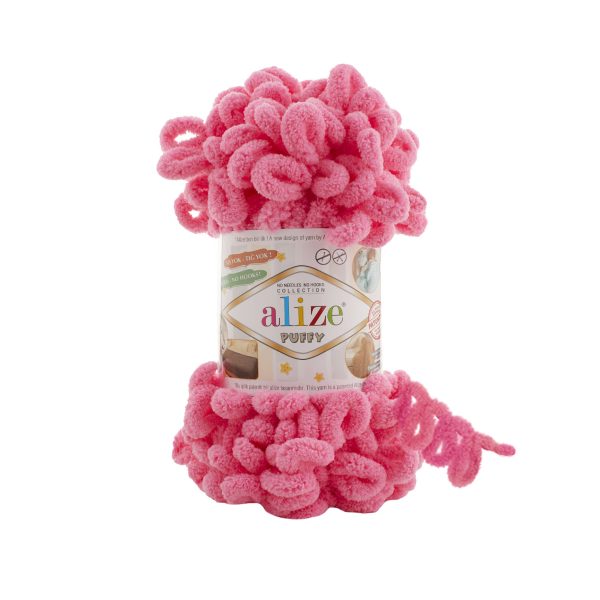 Alize Puffy loop yarn skein, soft chenille yarn color 377 for finger knitting blankets scarves and baby accessories