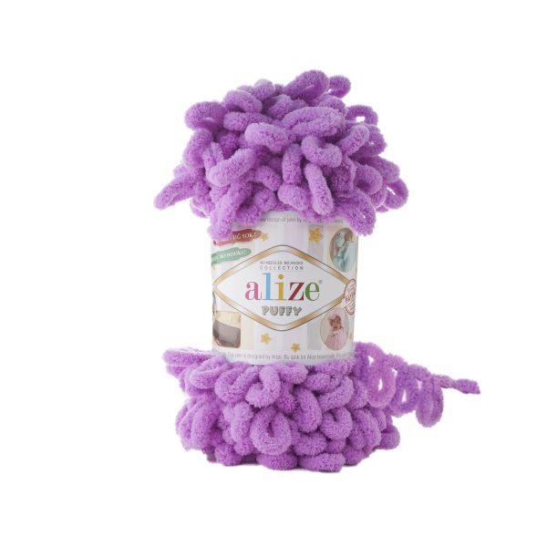 Alize Puffy loop yarn skein, soft chenille yarn color 378 for finger knitting blankets scarves and baby accessories