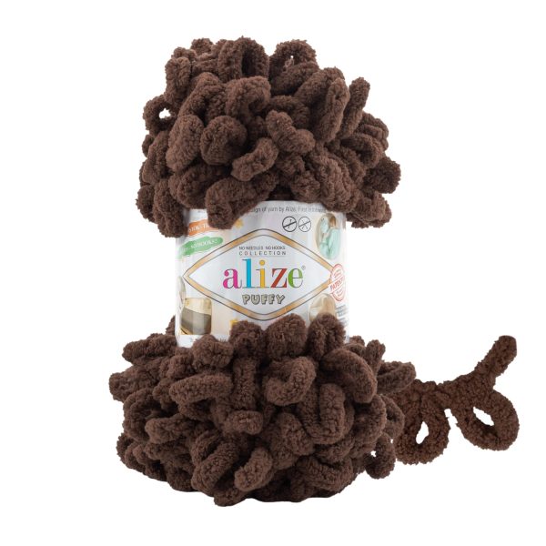 Alize Puffy loop yarn skein, soft chenille yarn color 493 for finger knitting blankets scarves and baby accessories