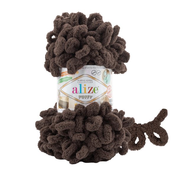 Alize Puffy loop yarn skein, soft chenille yarn color 534 for finger knitting blankets scarves and baby accessories