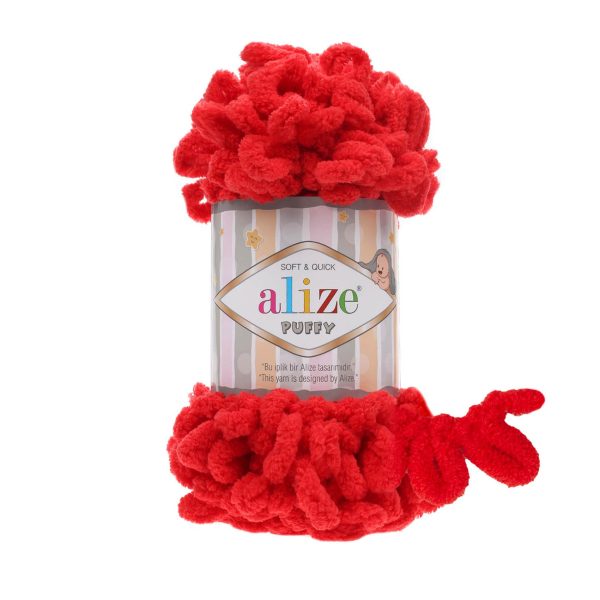 Alize Puffy loop yarn skein, soft chenille yarn color 56 for finger knitting blankets scarves and baby accessories