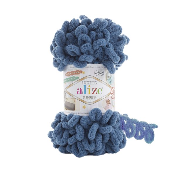 Alize Puffy loop yarn skein, soft chenille yarn color 637 for finger knitting blankets scarves and baby accessories