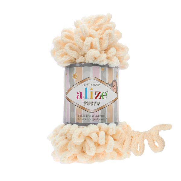 Alize Puffy loop yarn skein, soft chenille yarn color 742 for finger knitting blankets scarves and baby accessories