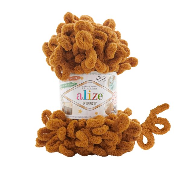 Alize Puffy loop yarn skein, soft chenille yarn color 775 for finger knitting blankets scarves and baby accessories