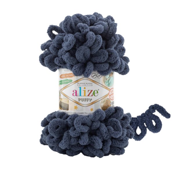 Alize Puffy loop yarn skein, soft chenille yarn color 900 for finger knitting blankets scarves and baby accessories