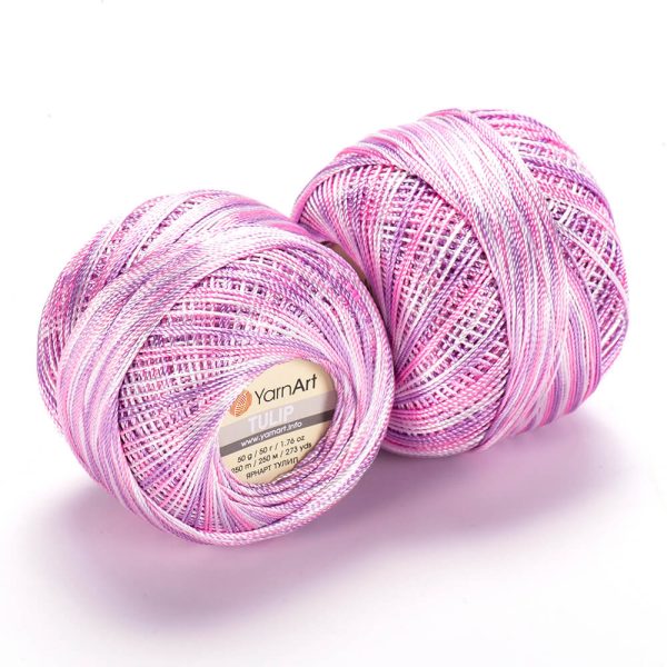 YarnArt Tulip crochet thread silky shiny yarn skein variegated color 458 for lace crochet summer garments and accessories