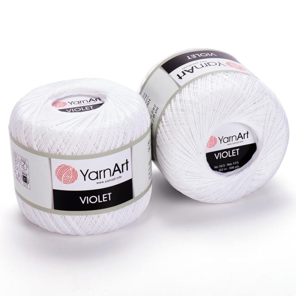 YarnArt Violet crochet thread mercerized cotton yarn skein color 00 fine lace yarn for doilies and summer garments