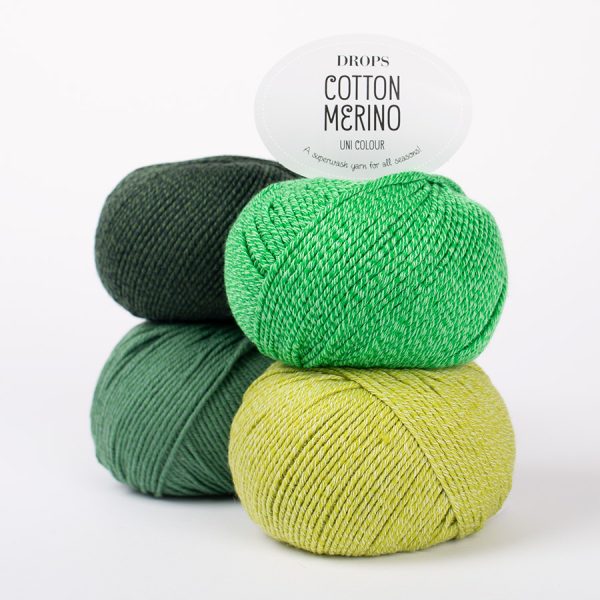 DROPS Cotton Merino yarn soft merino wool cotton blend knitting and crochet yarn skeins green shades
