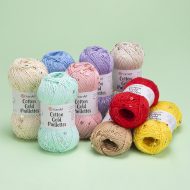Alize Cotton Gold Paillettes sequin yarn skeins, sparkly cotton-acrylic yarn perfect for elegant knitting and crochet garments.