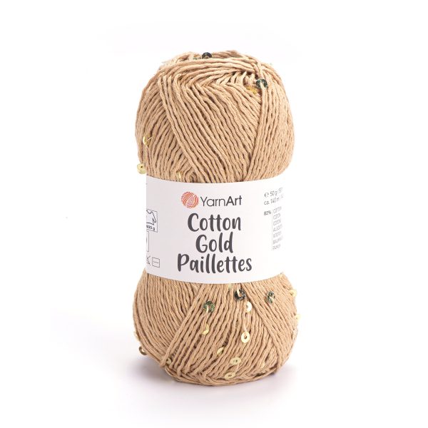 Alize Cotton Gold Paillettes sequin yarn skein 7105, sparkly cotton-acrylic yarn perfect for elegant knitting and crochet garments.