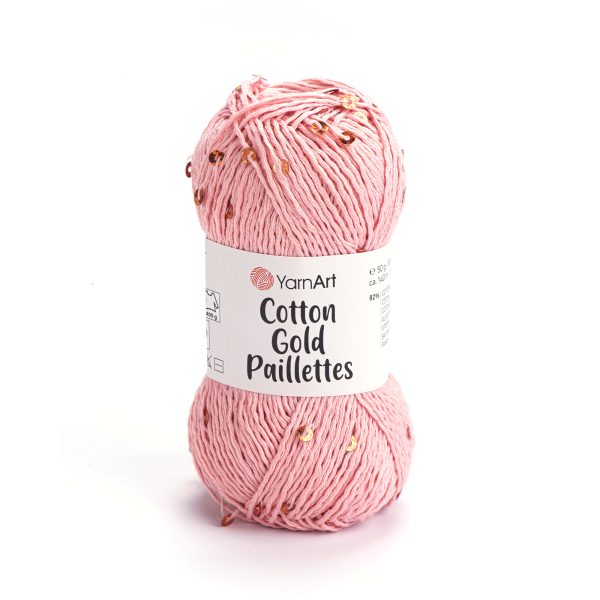 Alize Cotton Gold Paillettes sequin yarn skein 7108, sparkly cotton-acrylic yarn perfect for elegant knitting and crochet garments.