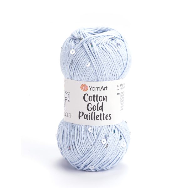 Alize Cotton Gold Paillettes sequin yarn skein 7109, sparkly cotton-acrylic yarn perfect for elegant knitting and crochet garments.
